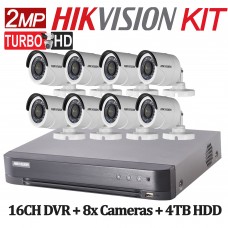 2MP TurboHD Hikvision System KIT: 16CH DVR + 8x Cameras + 4TB HDD