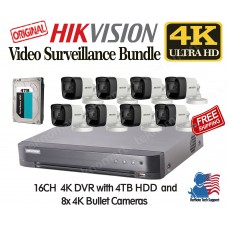 Hikvision System Bundle 16CH 4K UHD Analog DVR with 4TB HDD and 8x 4K UHD Analog Bullet Cameras