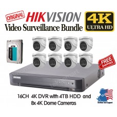 Hikvision System Bundle 16CH 4K UHD Analog DVR with 4TB HDD and 8x 4K UHD Analog Dome Cameras