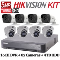 5MP TurboHD Hikvision System Kit: 16CH DVR + 8x cameras + 4TB HDD