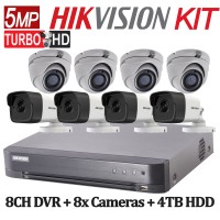 5MP TurboHD Hikvision System KIT: 8CH DVR + 8x Cameras + 4TB HDD