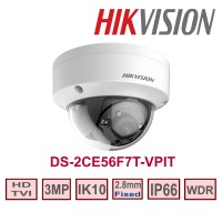 Hikvision DS-2CE56F7T-VPIT 3MP TurboHD Vandalproof Dome Camera, 2.8mm lens